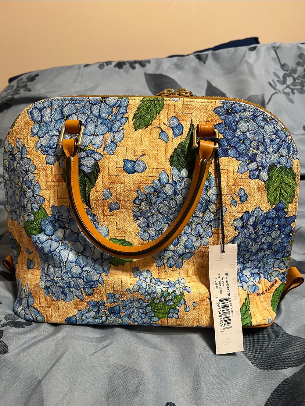 Dooney & Bourke Yellow Hydrangea Print Satchel with Blue Floral Accents - Picture 5 of 9